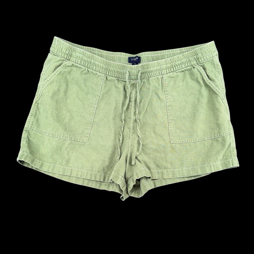 J.Crew Womens Sz L Green Linen Blend Pull On Shorts Drawstring Coastal Resort